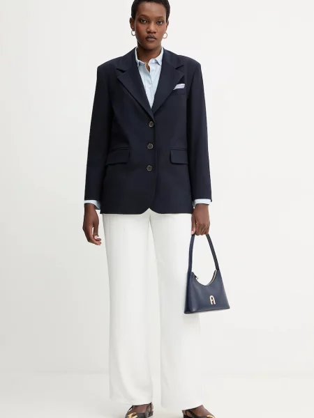 Marella marynarka z wełną jednorzędowa gładka granatowy