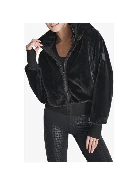 Kurtka z kapturem DKNY Teddy czysty XS czarny