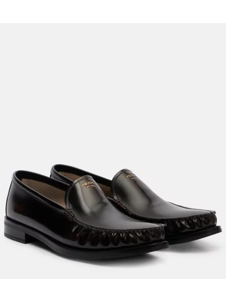 Usnjene loaferke Prada rjava