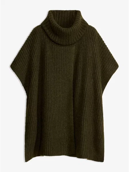 Sweter poncho z miękkiej mieszanki wełny zielone