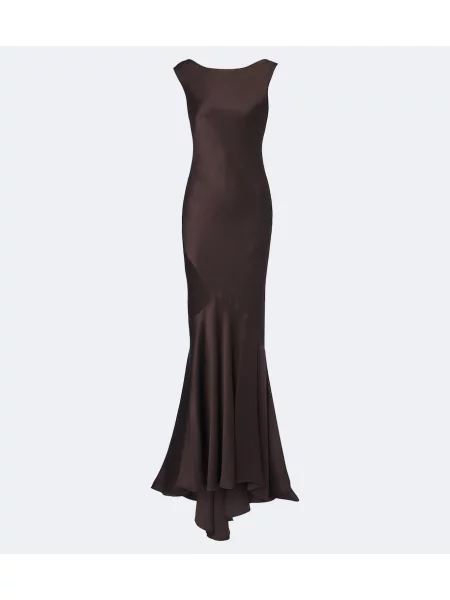 Rochie maxi Max Mara din satin cu spatele deschis maro