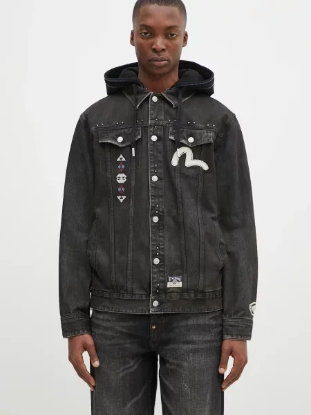 Traper jakna Evisu Weel of Wisdom za muškarce za prijelazno razdoblje crna