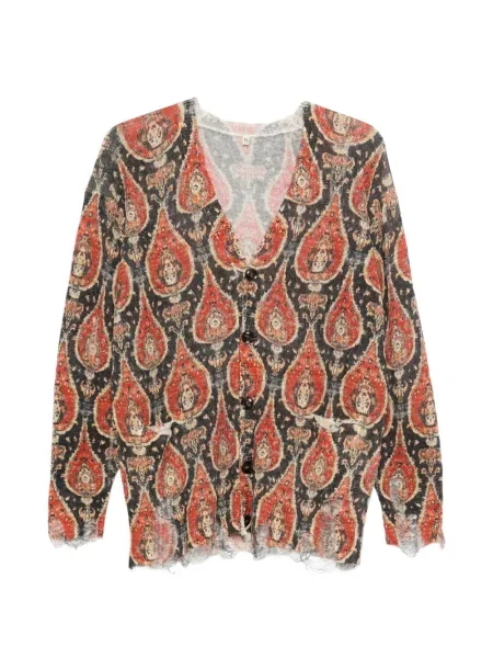 Cardigan R13 zdrențuiți cu model paisley negru