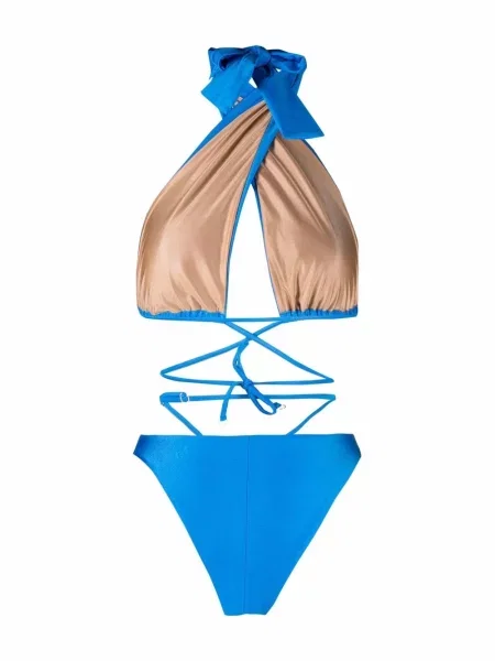 Dirželis maudymosi kostiumėlis Noire Swimwear apynasris kaklas mėlyna