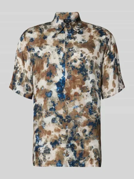 Koszula casual o kroju boxy fit z w całościowy wzór Armani Exchange beżowa