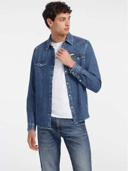 Guess Jeans cămașă de blugi Bleumarin albastru