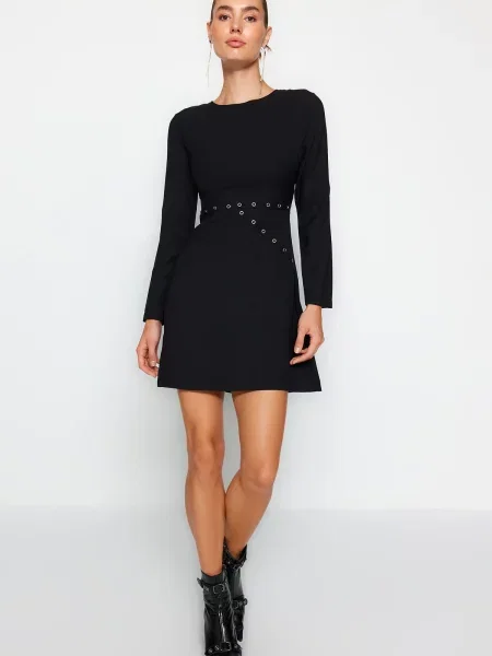Rochie mini Trendyol cu dungi cu decolteu rotund negru