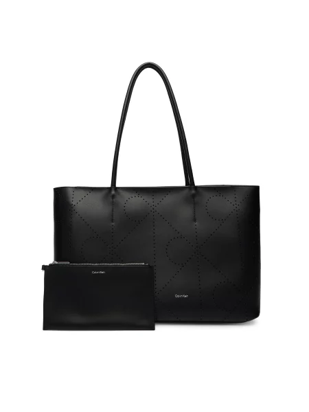 Calvin Klein Rankinė Emblem Aop Perfor Lthr Tote juoda