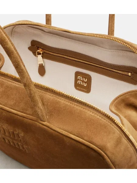 Geantă Miu Miu din piele de căprioară bej