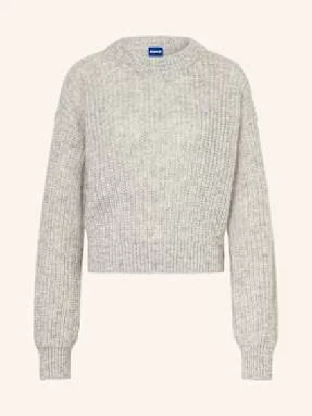 Hugo Blue Sweter Slogerynna Z Dodatkiem Alpaki grau niebieski