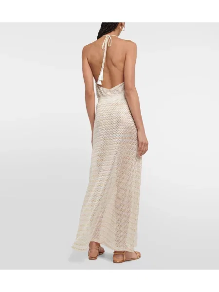 Rochie maxi Melissa Odabash cu gât halter de costum auriu
