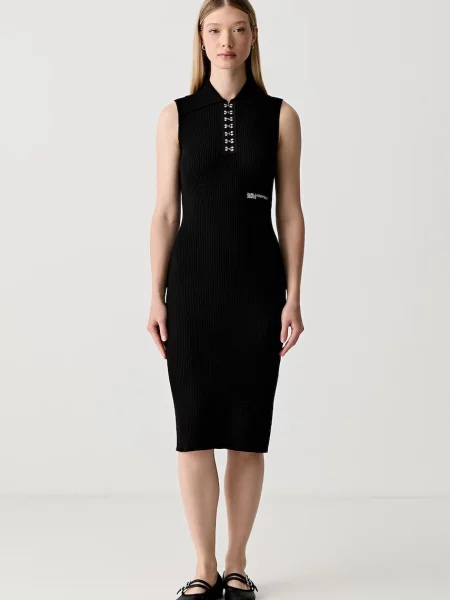 Karl Lagerfeld Jeans rochie tricotată cu vâscoză negru