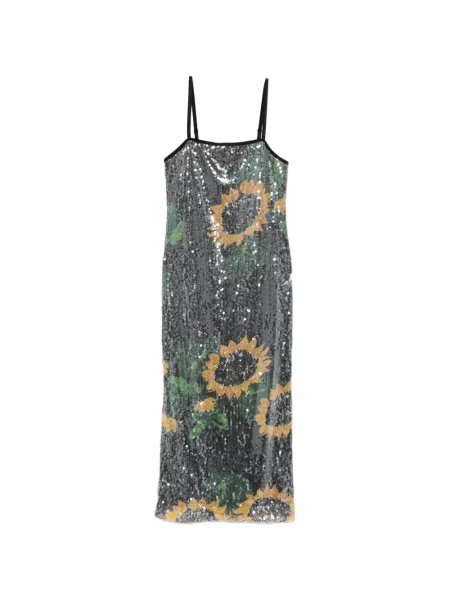 Rochie din denim Moschino Jeans cu model floral cu imagine negru