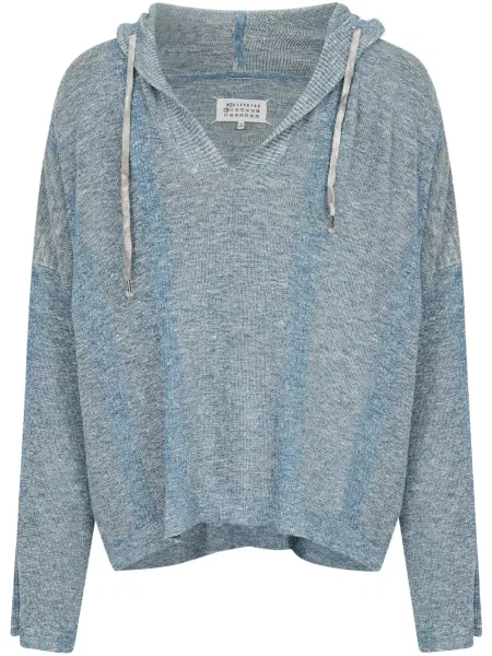 Pulover Maison Margiela cu glugă cu decolteu în V albastru