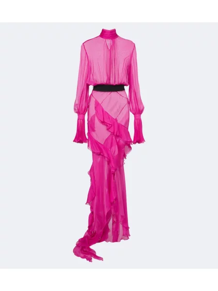 Rochie Roberto Cavalli de mătase cu volane roz