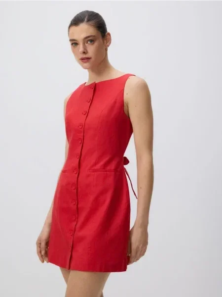 Reserved Lniana sukienka mini czerwony
