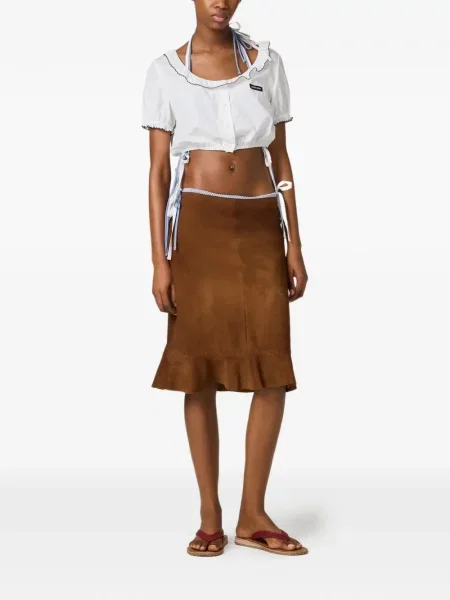 Top Miu Miu cu broderie din poplin alb