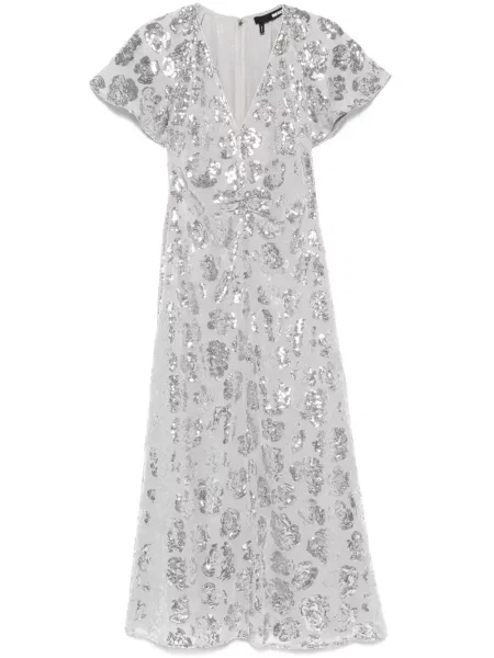 Rochie midi Rotate Birger Christensen cu paiete din șifon până la genunchi gri