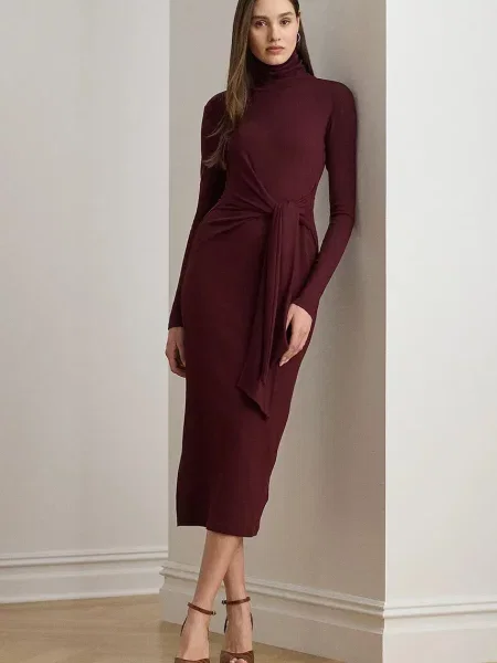 Lauren Ralph Lauren sukienka midi dopasowana bordowy