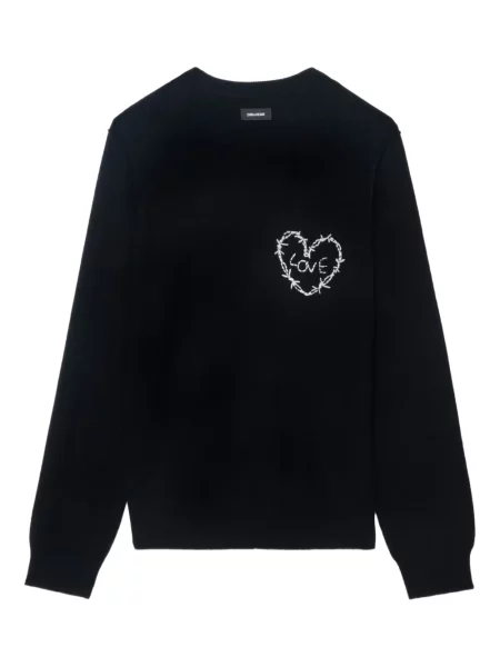 Pulover Zadig&voltaire cu broderie de lână cu motiv cu inimi negru