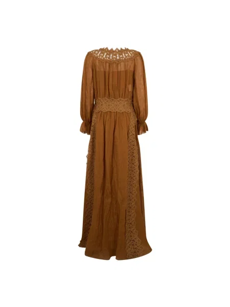 Lniana długa sukienka maxi Alberta Ferretti brązowa