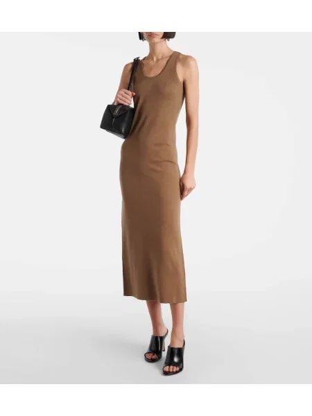 Rochie midi Max Mara de lână până la genunchi de costum maro