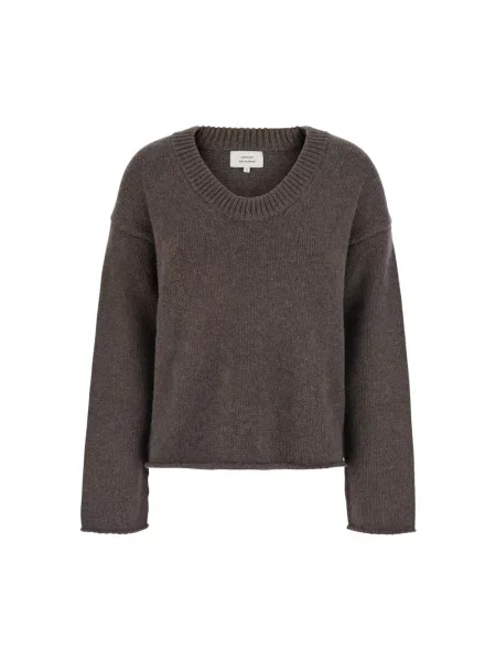 Sweter Loulou De Saison z dekoltem w serek brązowy