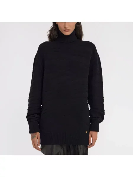 Sweter z golfem Roberto Cavalli czarny