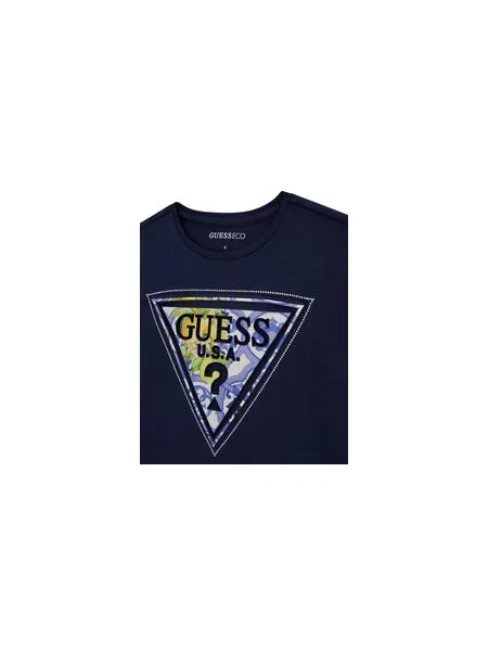 Guess Majica Mornarsko modra Relaxed Fit bela