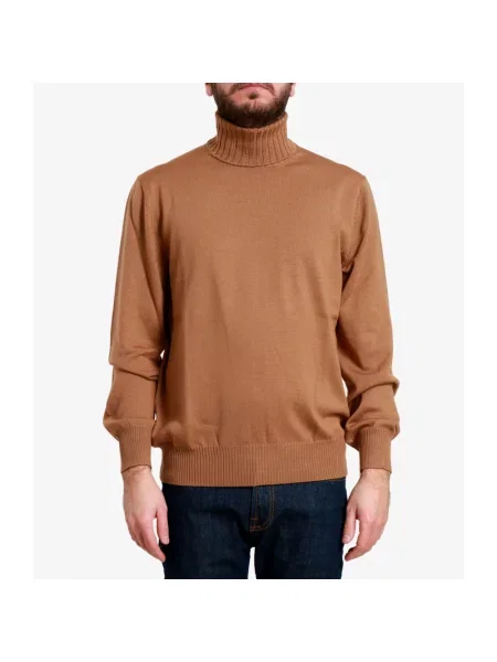 Sweter z golfem Gran Sasso w paski z dekoltem w serek z paskiem brązowy
