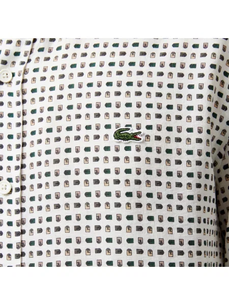 Lacoste Koszula Wzorzysta Slim Fit beżowa