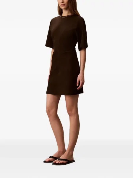 Gulerat rochie mini Calvin Klein cu autograf maro