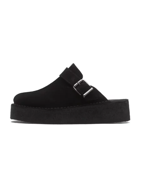 Klapki mules Clarks skórzane na koturnie czarne