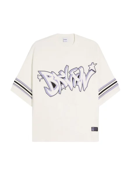 Bershka Mikina světle fialová / černá bílá