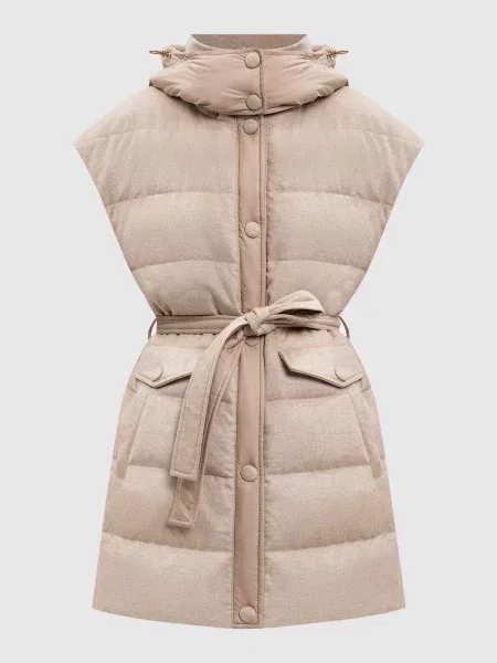 Подовжений пуховий жилет з шовку та вовни Be Florence бежевий