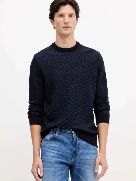 BOSS pulover din amestec de lână bleumarin light