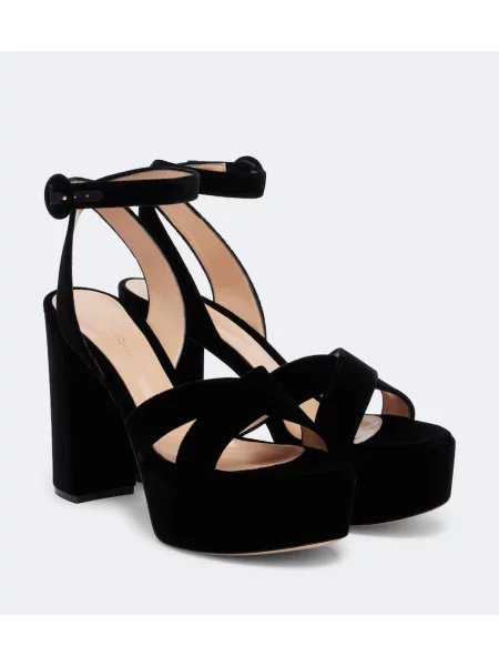 Sandale Gianvito Rossi de catifea cu platformă negru