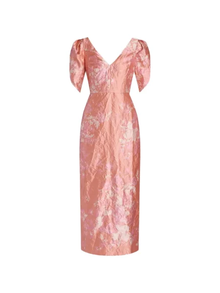 Rochie midi Erdem cu model floral cu decolteu în V roz