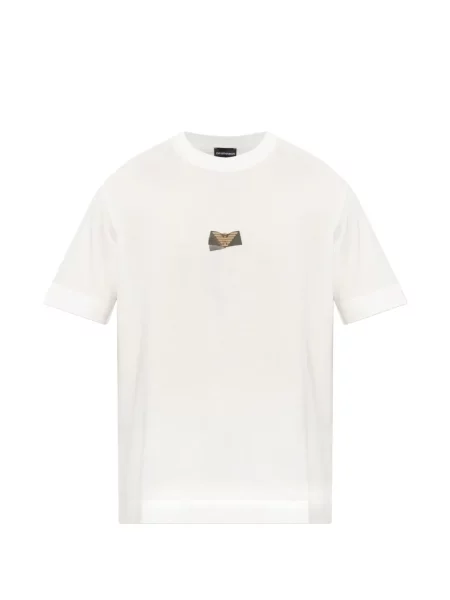 Scurt tricou Emporio Armani cu autograf alb