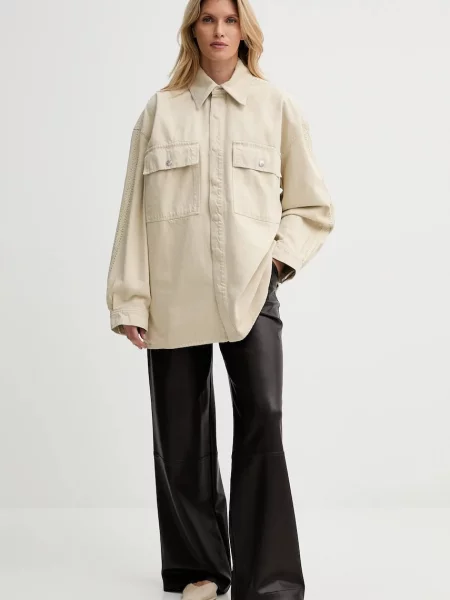 Nanushka koszula jeansowa relaxed z kołnierzykiem klasycznym beżowy