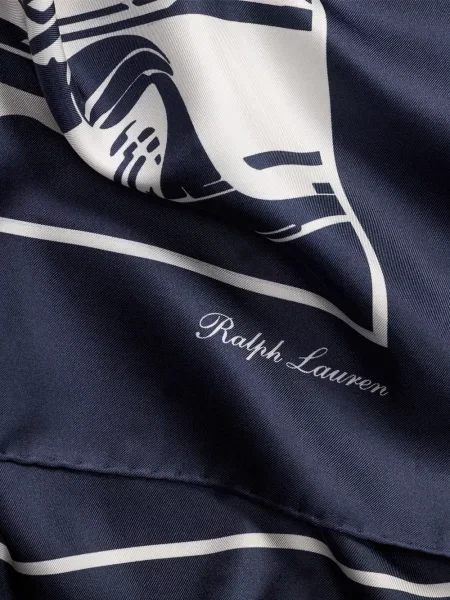 Μεταξωτός γραφικός κασκόλ Ralph Lauren Purple Label με σχέδιο μπλε