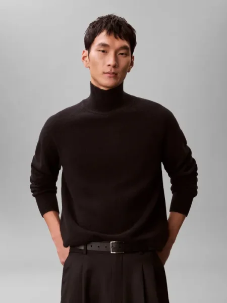 Pulover Calvin Klein de lână cu guler înalt negru