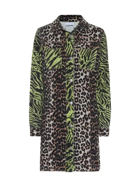 Sukienka jeansowa Ganni z nadrukiem w panterkę garniturowa