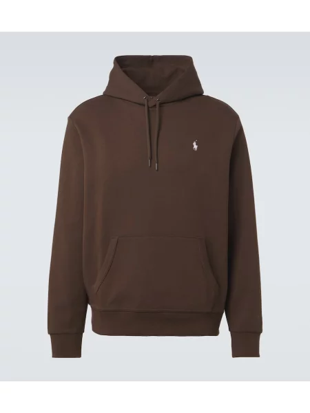 Hanorac cu glugă Polo Ralph Lauren din jerseu maro