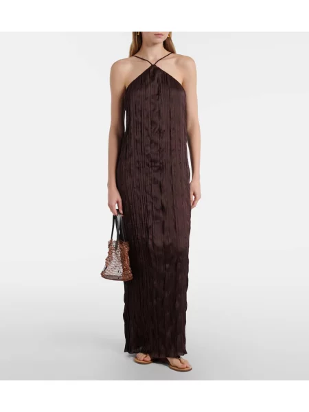 Rochie maxi Staud cu gât halter de costum maro