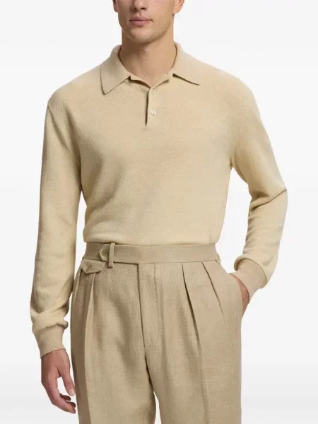 Плетен пуловер Ralph Lauren Purple Label с десен рибена кост виолетово