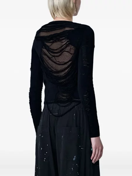 Pulover Mm6 Maison Margiela zdrențuiți cu decolteu rotund negru