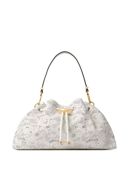 Geantă bucket Jimmy Choo cu model floral alb