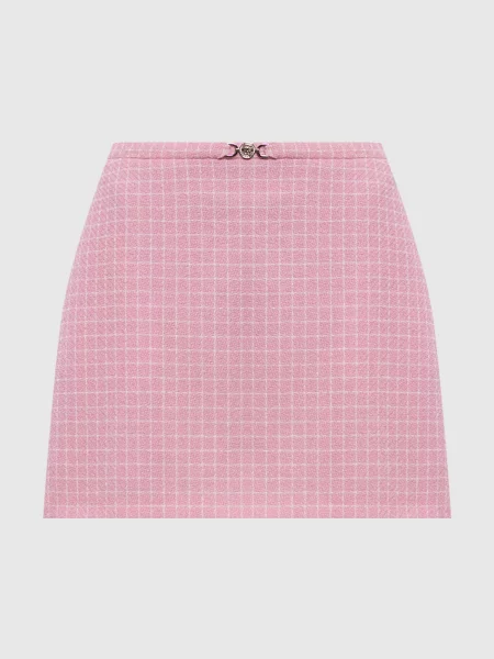 Спідниця міні в клітинку з вовною Versace рожева