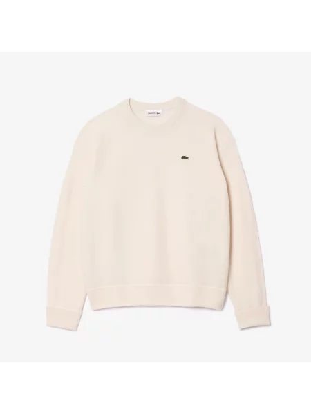 Lacoste Wełniany Sweter Z Okrągłym Dekoltem biały